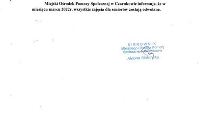 Zdjęcie do WAŻNE- zajęcia z seniorami odwołane