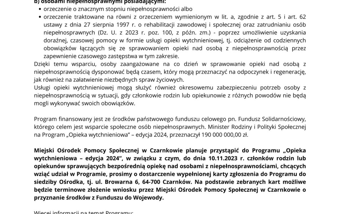 Zdjęcie do Opieka Wytchnieniowa- edycja 2024 