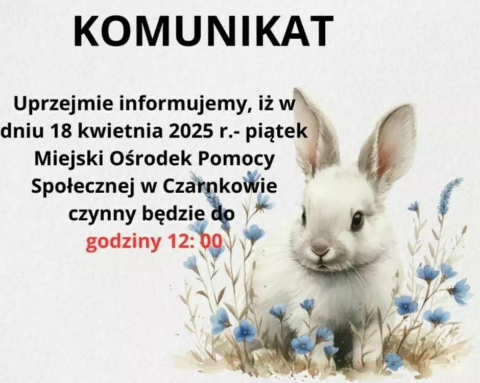 Zdjęcie do SKR&Oacute;CENIE CZASU PRACY OŚRODKA 